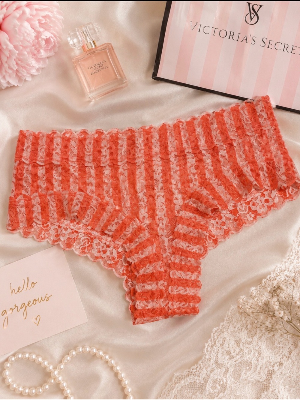 NWT Victoria's Secret Cheeky Lace Boyshort Panty Coral Size S